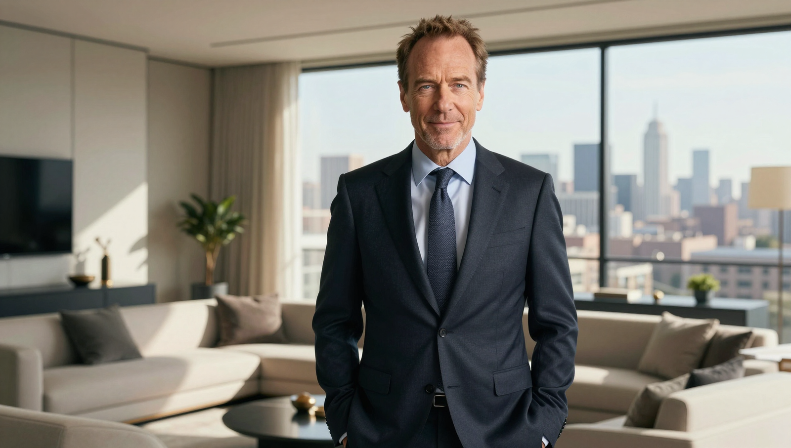 Bryan Cranston net worth analysis featuring the actor in a modern luxury home