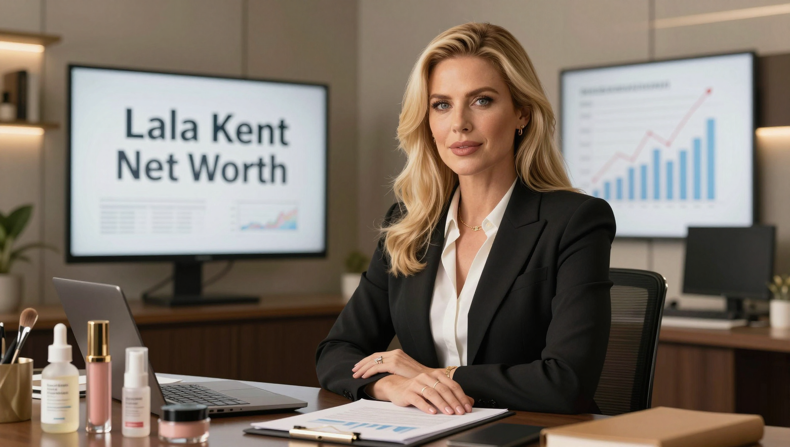 Lala Kent Net Worth breakdown showing the reality star and entrepreneur in a luxury setting.
